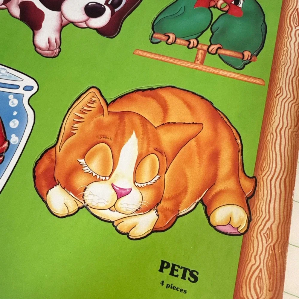 Vintage 80s Chinkies thick board animal pet puzzle 1984 learning toddler toy